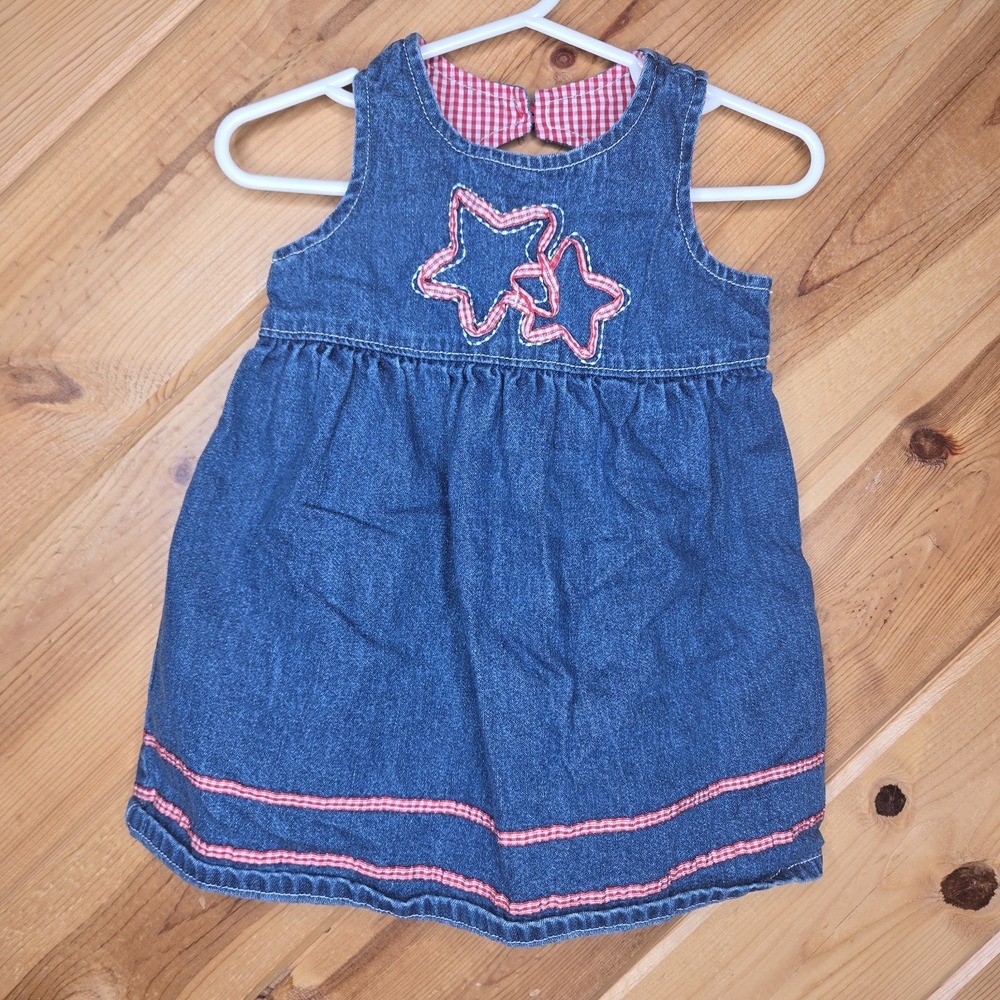 SO 4th Girls 12 Months Sleeveless Gingham Stars‎ Patriotic Denim Dress